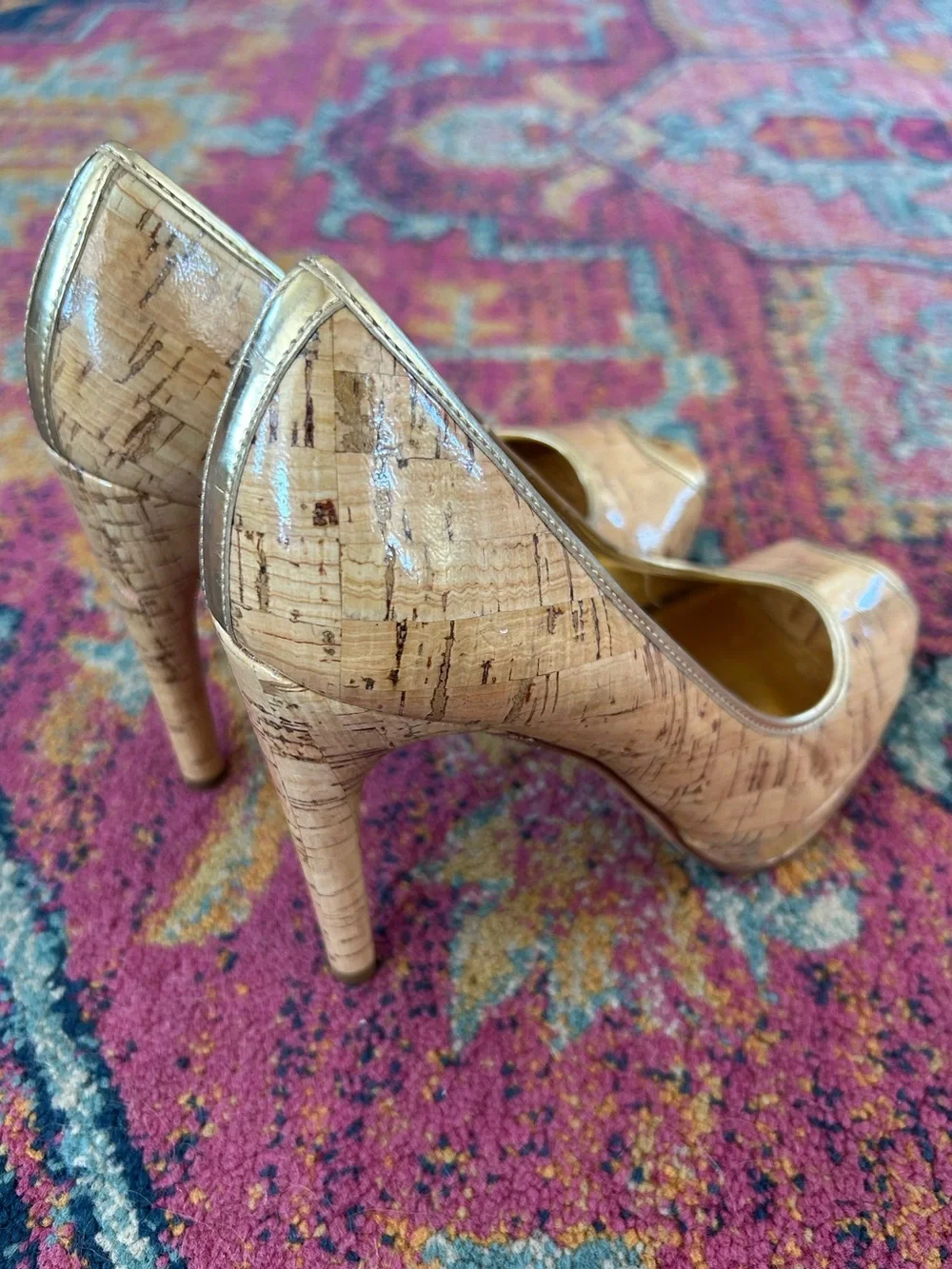 Michael Kors | Women’s Tan Cork Peep-Toe Pumps in Natural W/Gold Lining Size 8.5